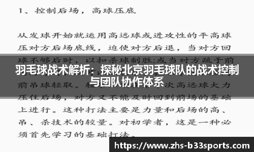 羽毛球战术解析:探秘北京羽毛球队的战术控制与团队协作体系
